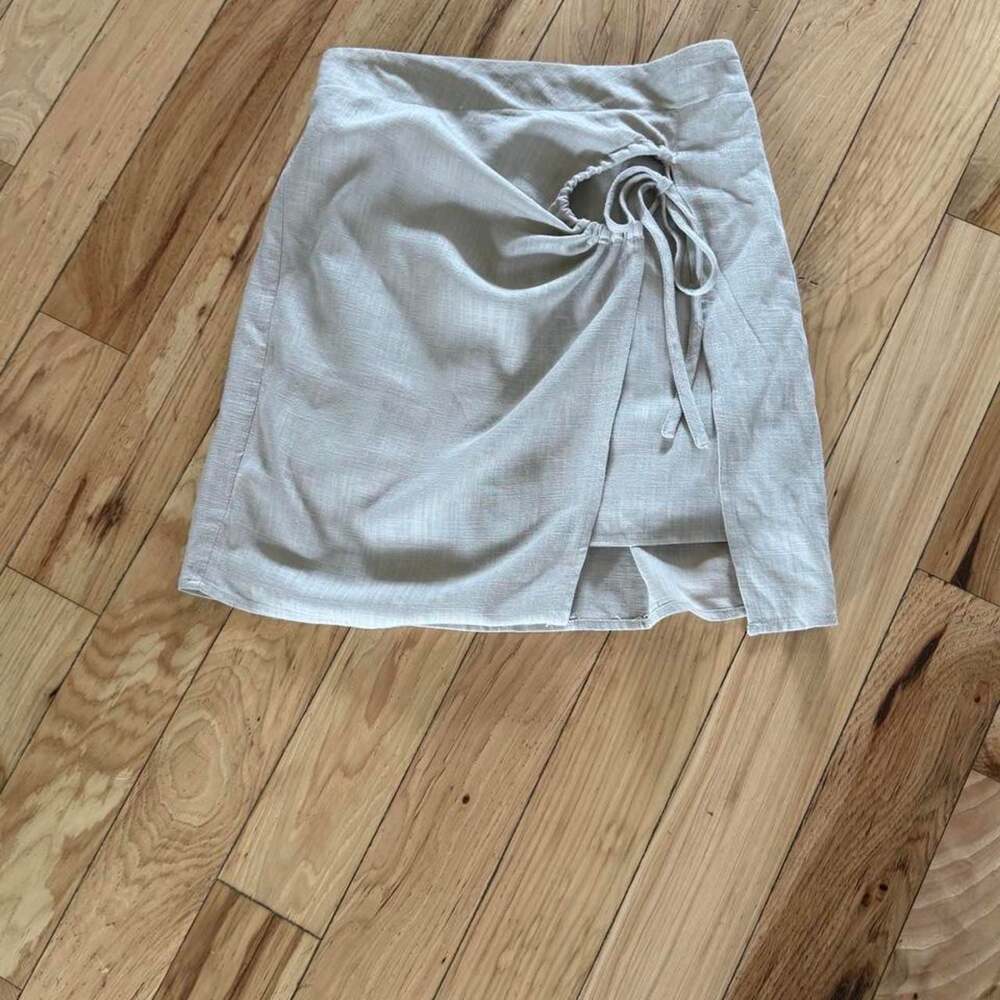 Heartloom Cream Linen Wrap-Front Mini Skirt